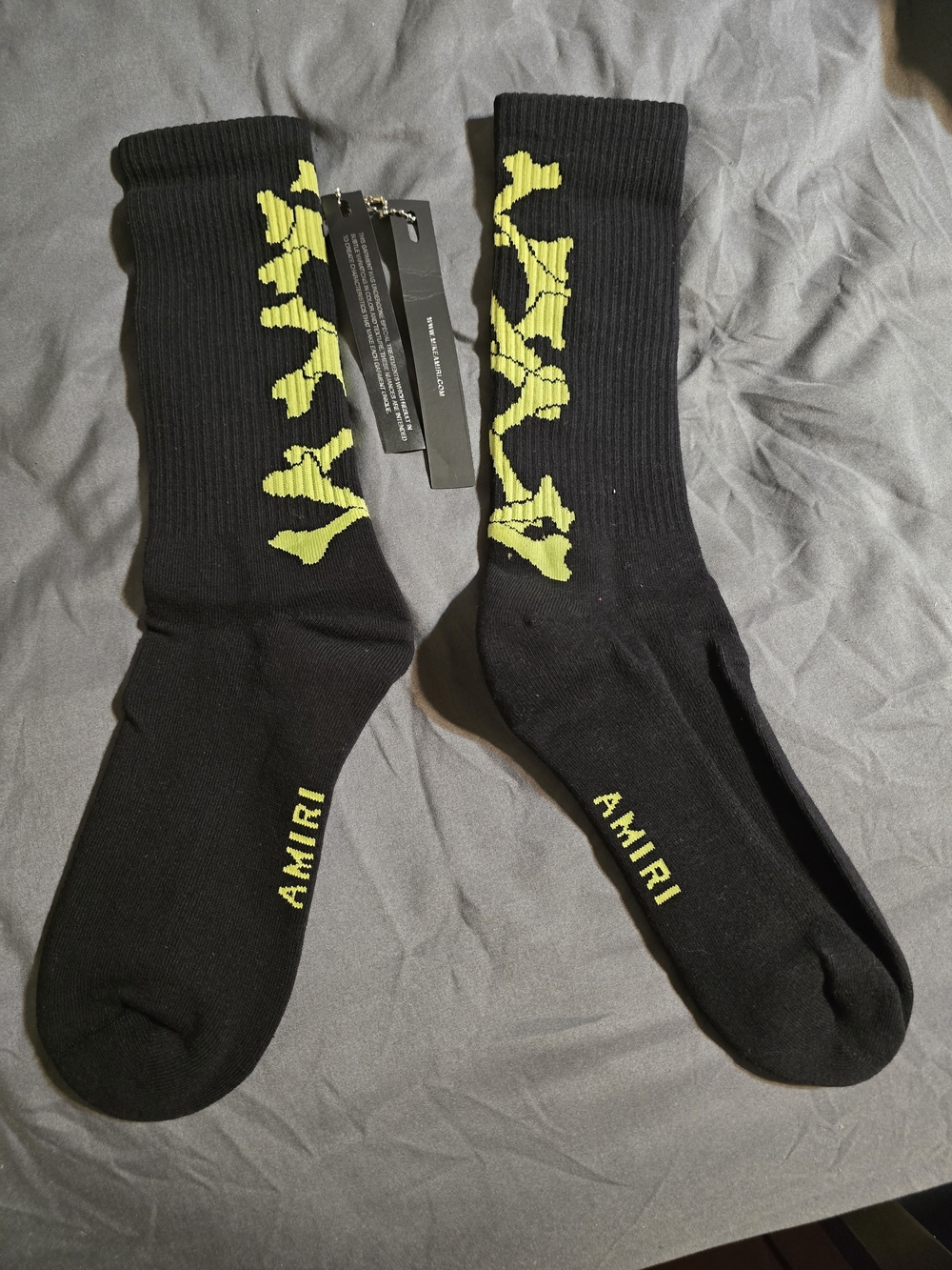AMIRI Black Crew Socks with Green Graphic
